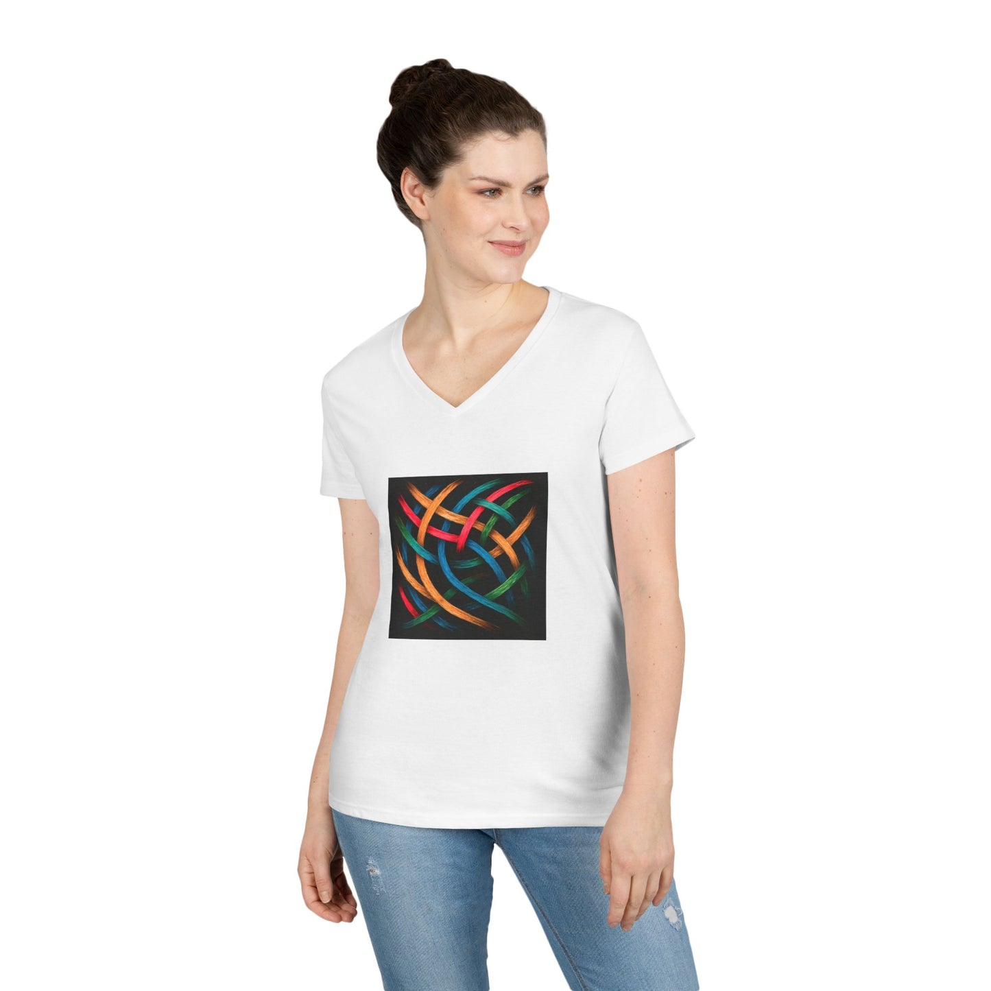 Chic Casual Wear V-Neck T-Shirt for Women - Weave Design