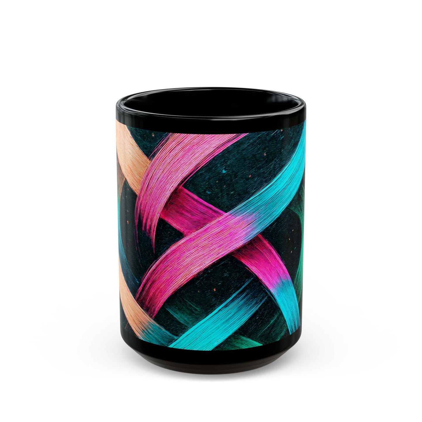 Colorful Brush Stroke Black Mug - Weave Design
