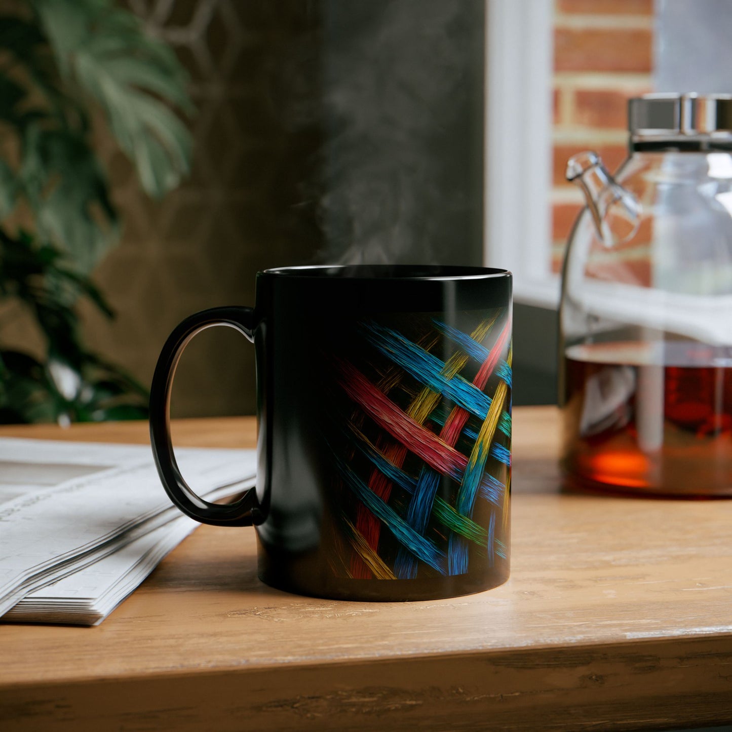 Colorful Woven Black Mug - Weave Design