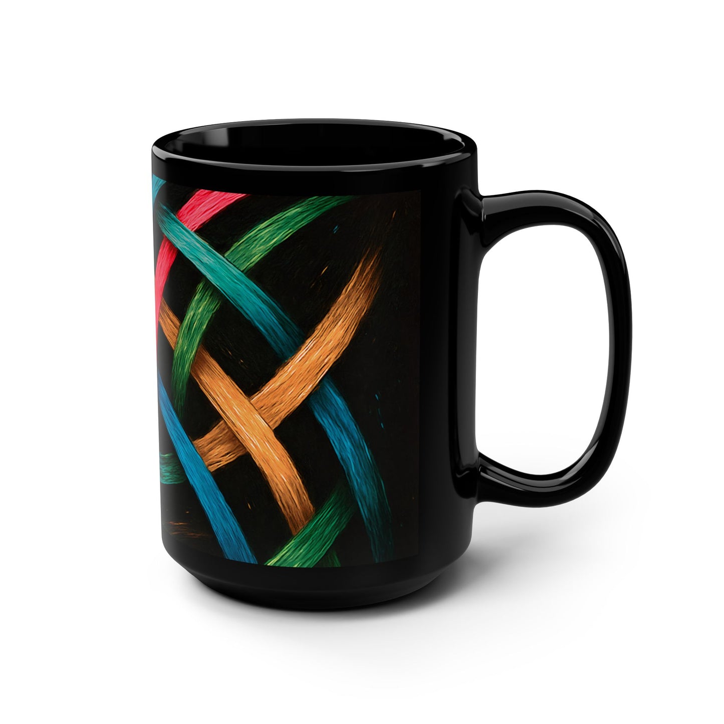 Colorful Weave Black Mug, 15oz - Weave Design