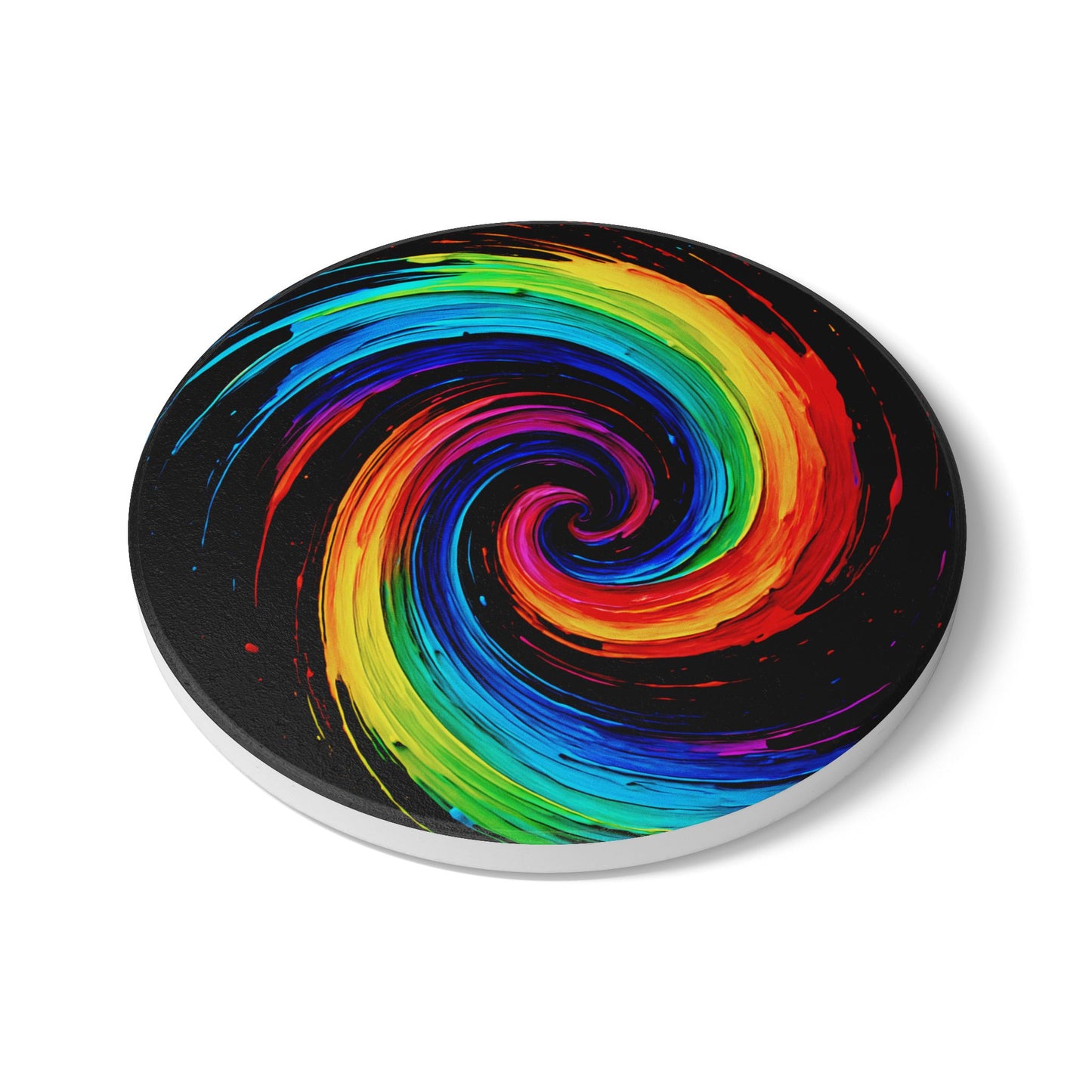 Vibrant Spiral Ceramic Coaster - Cyclone Design