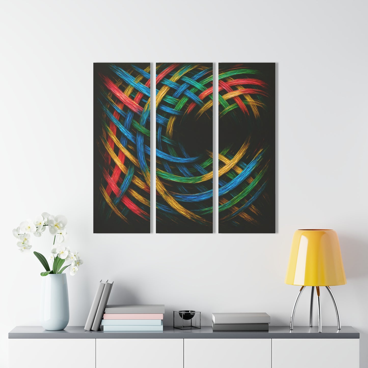 Vibrant Acrylic Triptych Wall Art - Weave Design