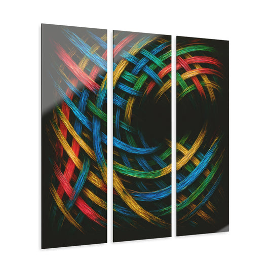 Vibrant Acrylic Triptych Wall Art - Weave Design