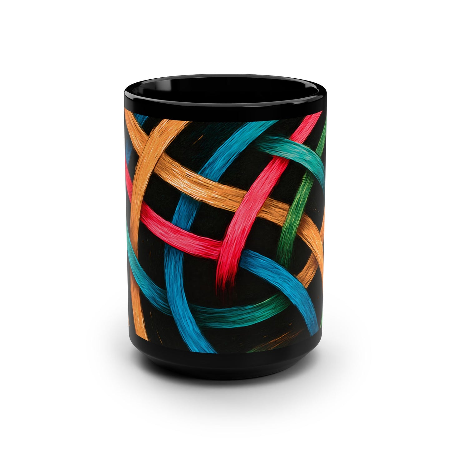 Colorful Weave Black Mug, 15oz - Weave Design
