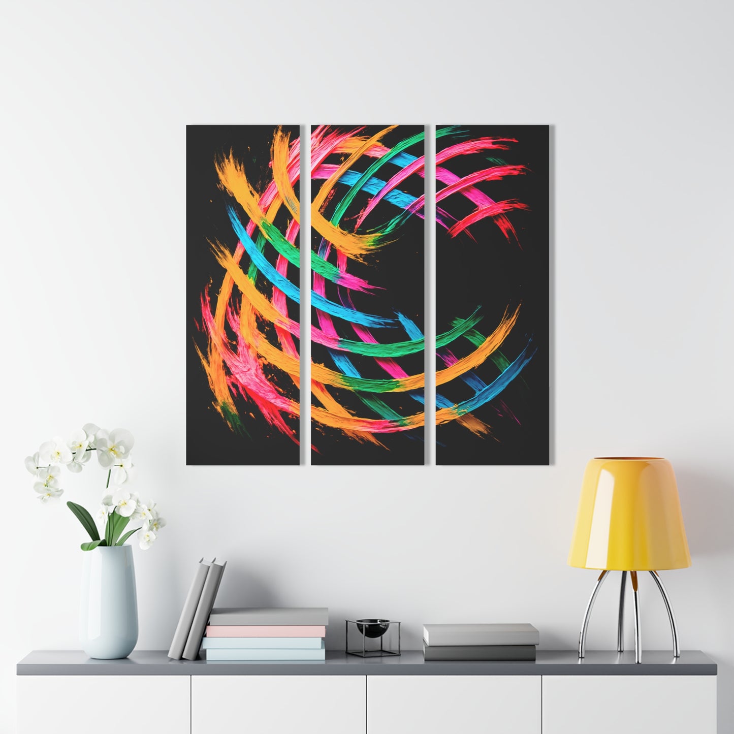 Vibrant Acrylic Triptych Art - Weave Design