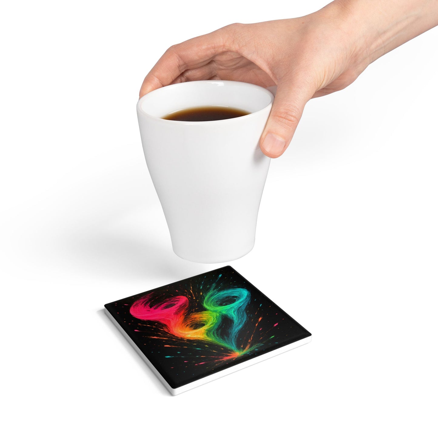 Vibrant Abstract Tornado Ceramic Coaster - Cyclone Design