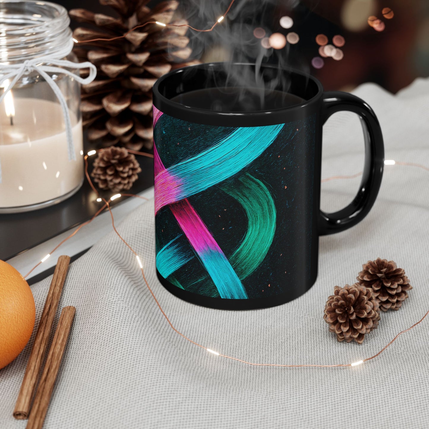 Colorful Brush Stroke Black Mug - Weave Design