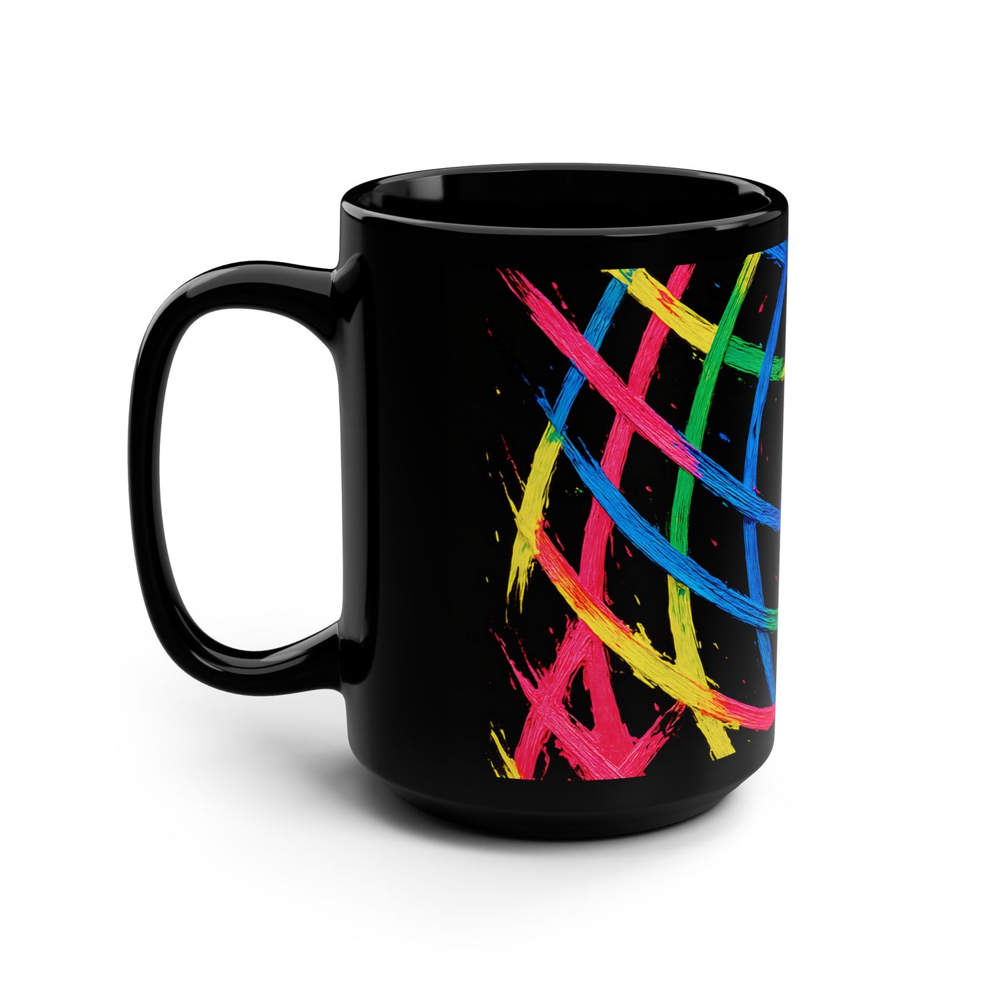 Colorful Brushstroke Black Mug, 15oz – Weave Design