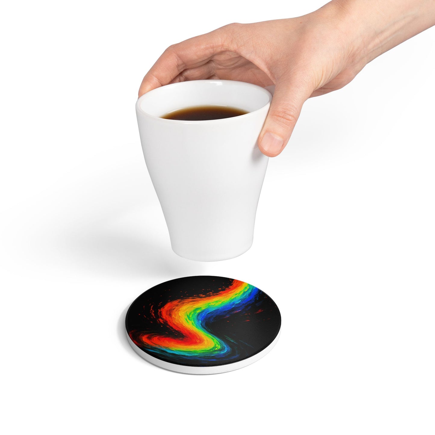Vibrant Rainbow Ceramic Coaster - Melt Design
