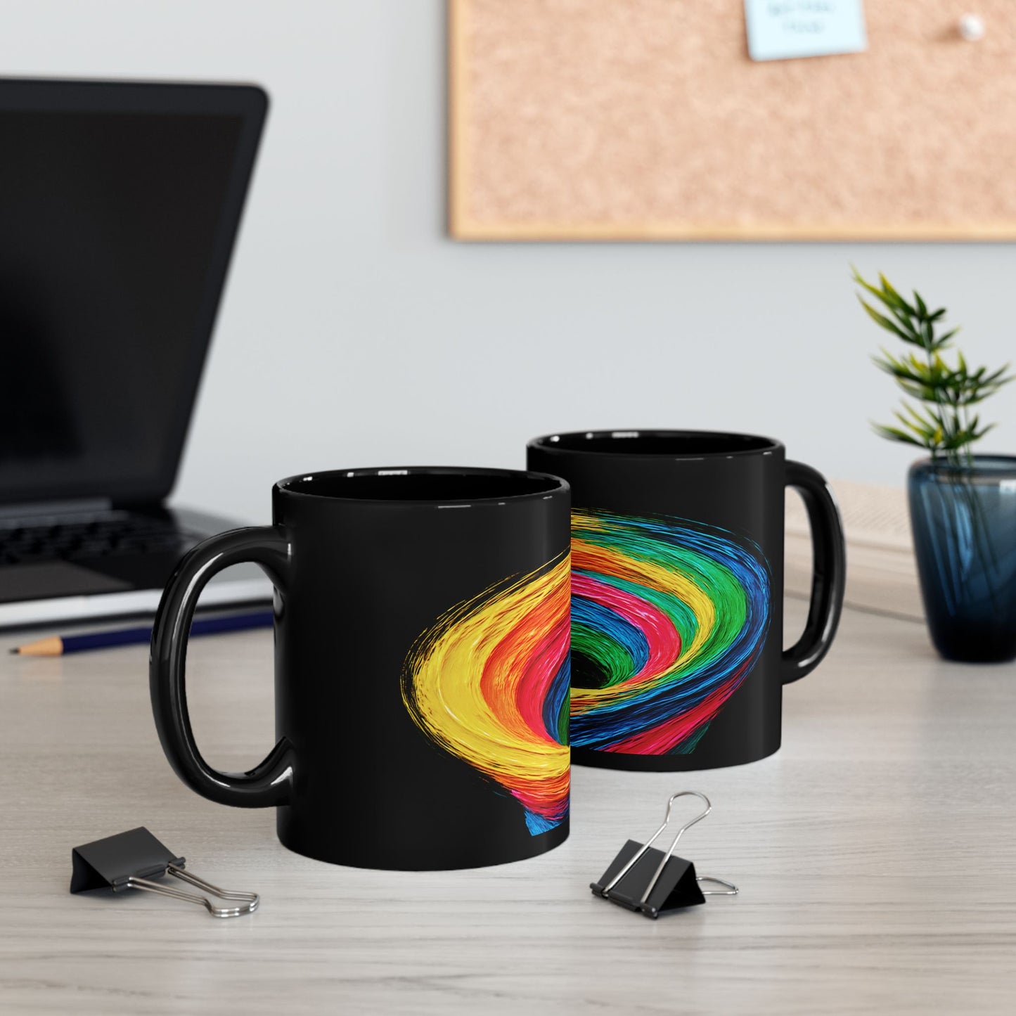 Colorful Swirl Black  Artisanal Mug - Cyclone Design