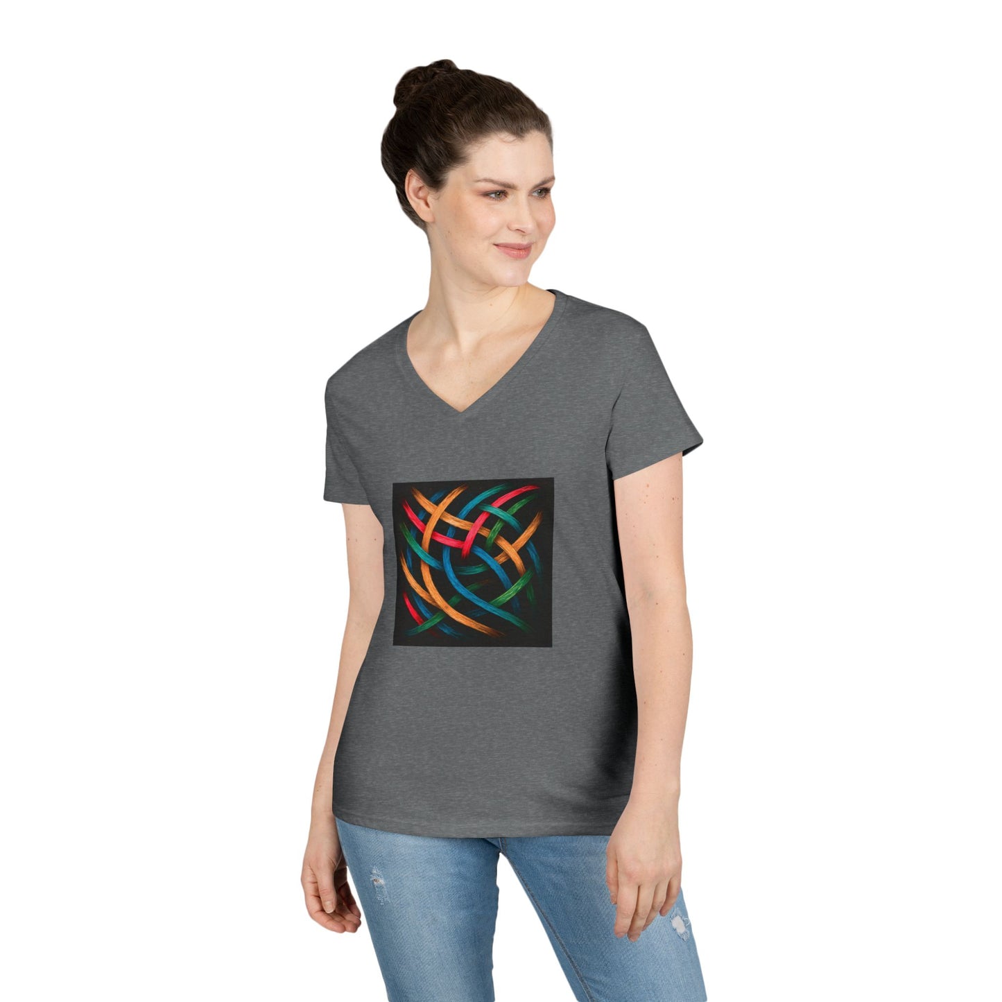 Chic Casual Wear V-Neck T-Shirt for Women - Weave Design