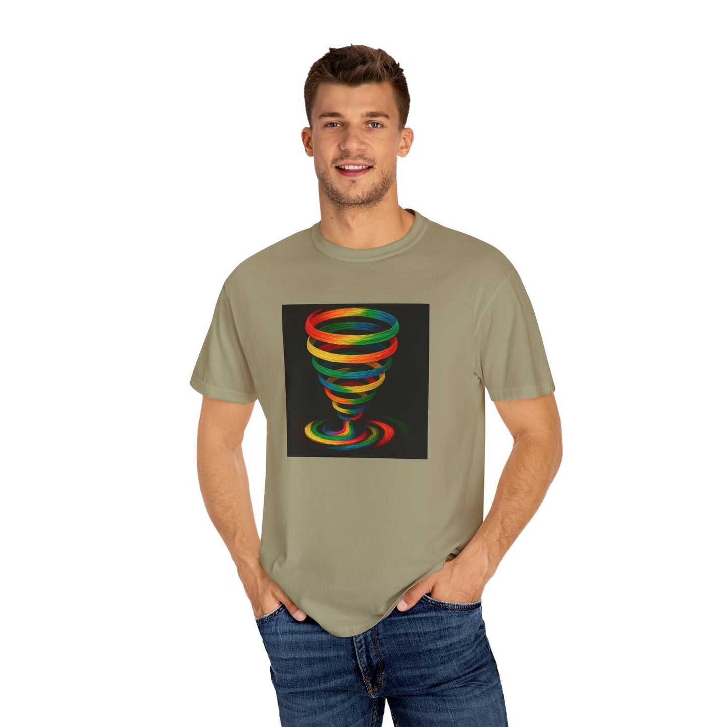 Vibrant Unisex T-Shirt with Colorful Tornado Design - Cyclone Design