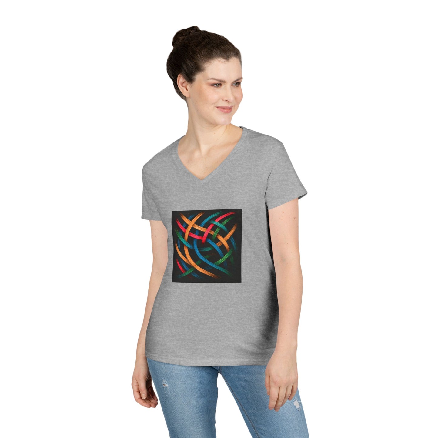 Chic Casual Wear V-Neck T-Shirt for Women - Weave Design