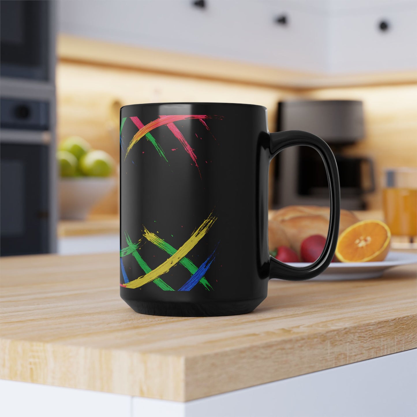 Colorful Brushstroke Black Mug, 15oz – Weave Design