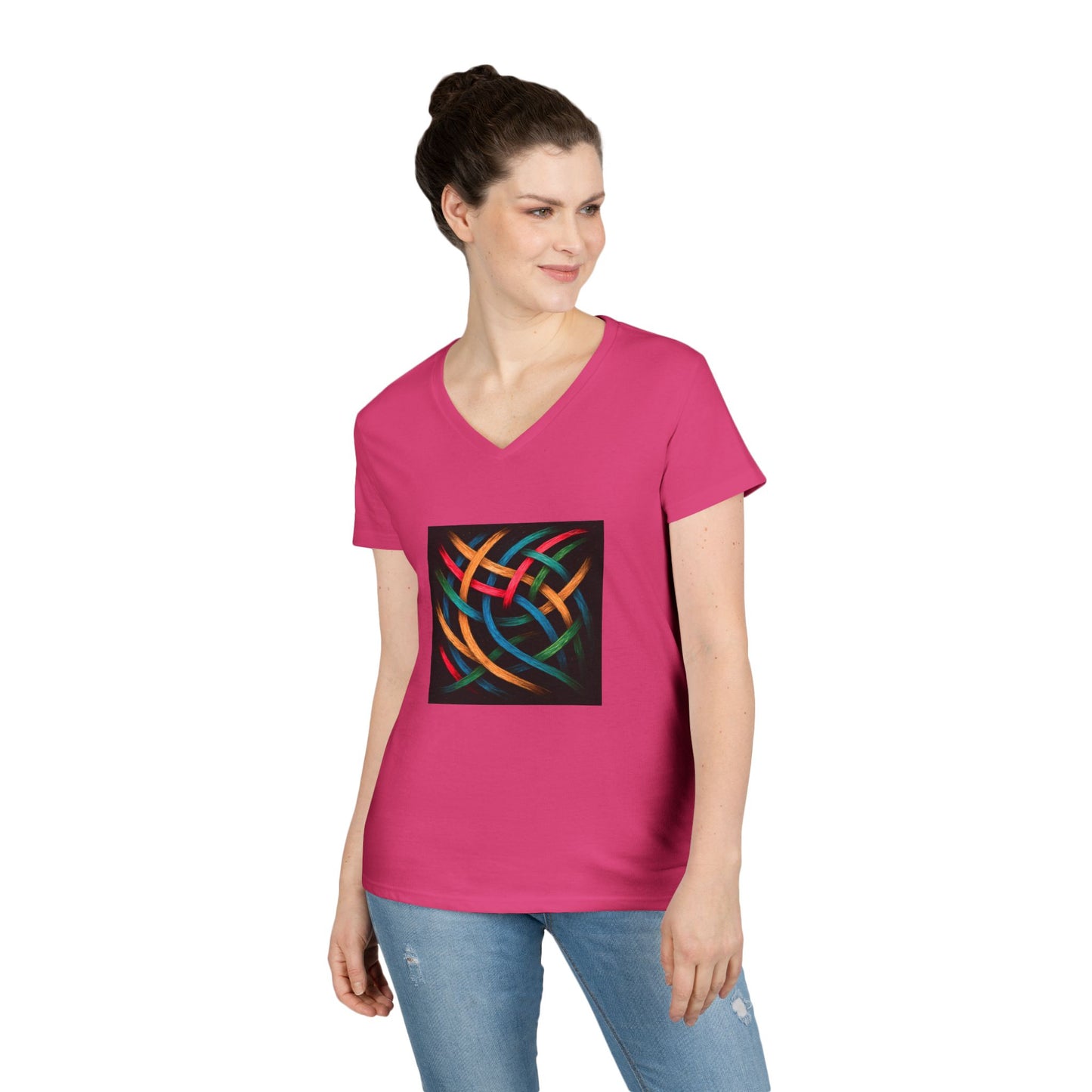 Chic Casual Wear V-Neck T-Shirt for Women - Weave Design