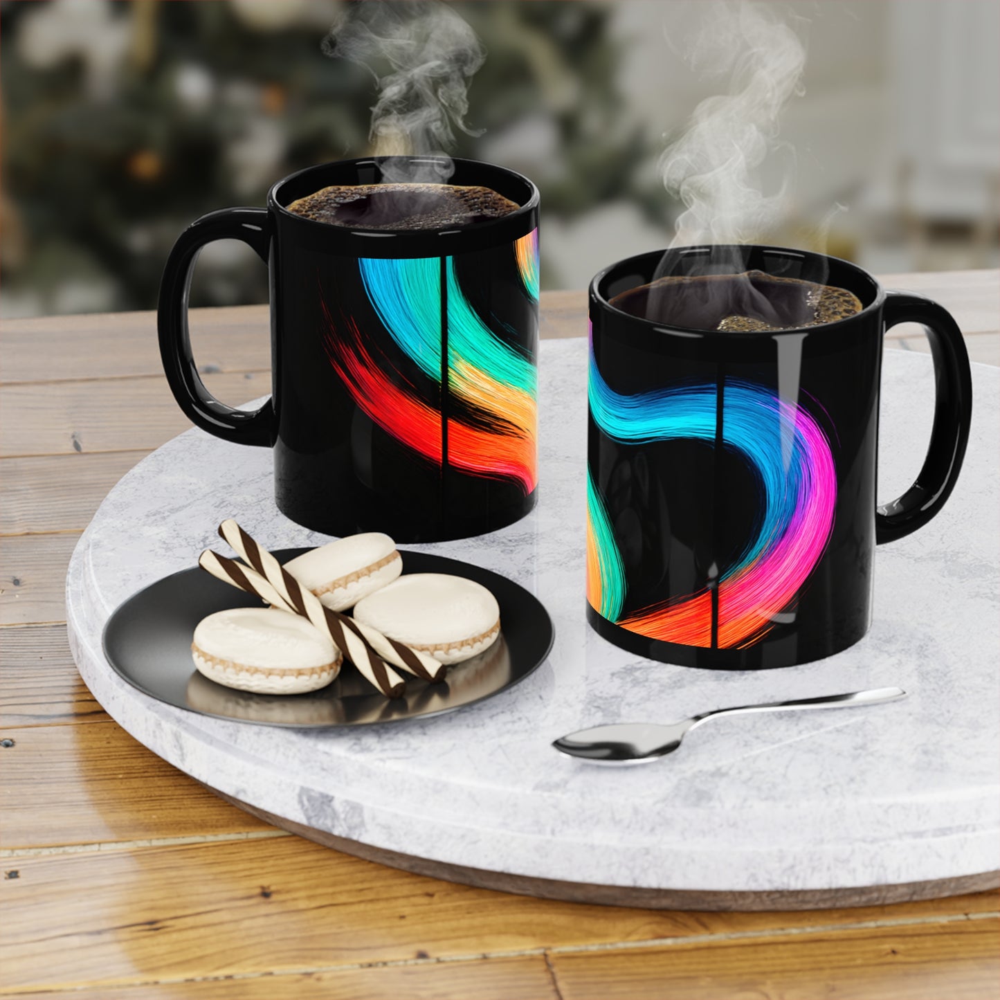 Colorful Artistic Black Coffee Mug - Weave Design