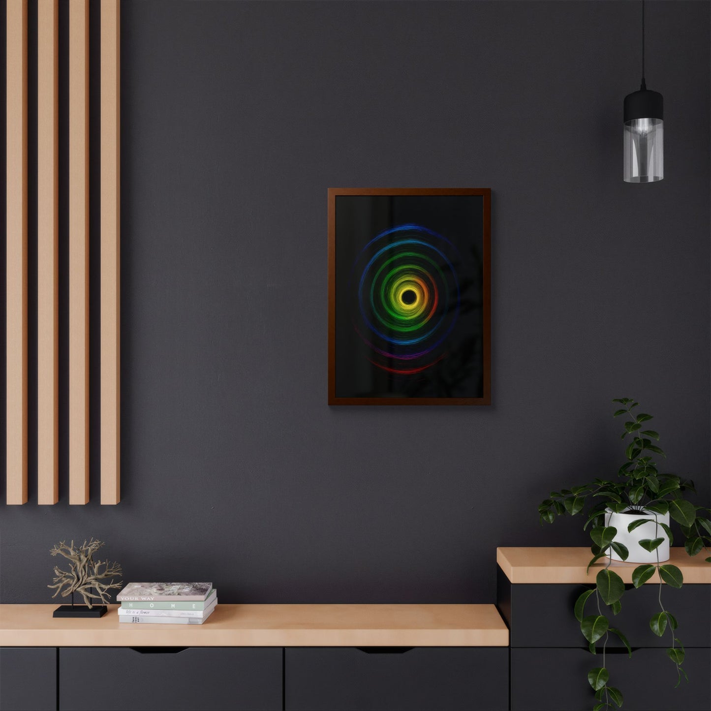 Modern Spiral Wooden Framed Print WallArt - Cyclone Design
